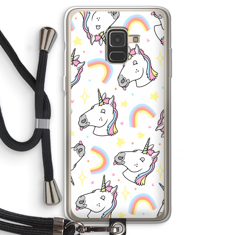 Rainbow Unicorn: Samsung Galaxy A8 (2018) Transparant Hoesje met koord