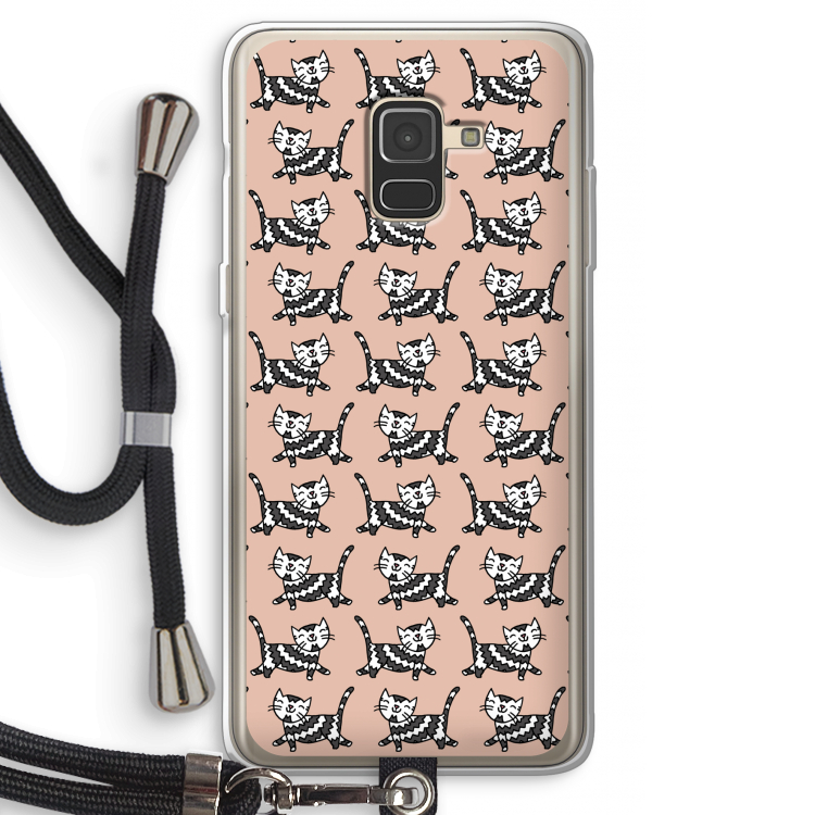 Zwarte poes: Samsung Galaxy A8 (2018) Transparant Hoesje met koord