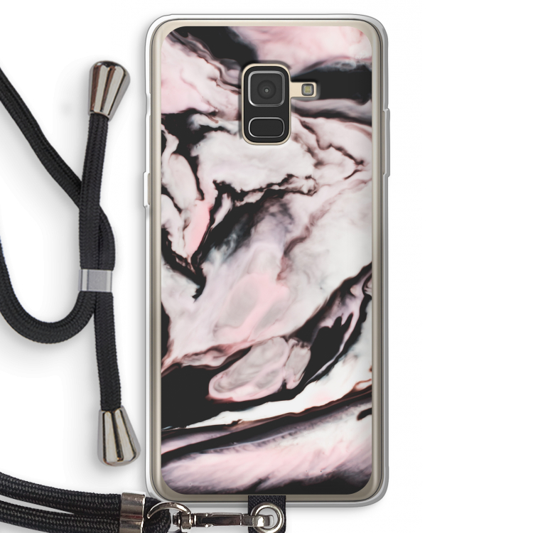 Roze stroom: Samsung Galaxy A8 (2018) Transparant Hoesje met koord