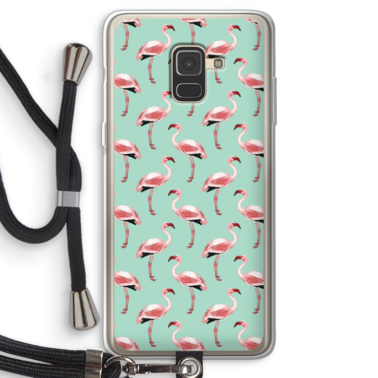 Flamingoprint groen: Samsung Galaxy A8 (2018) Transparant Hoesje met koord
