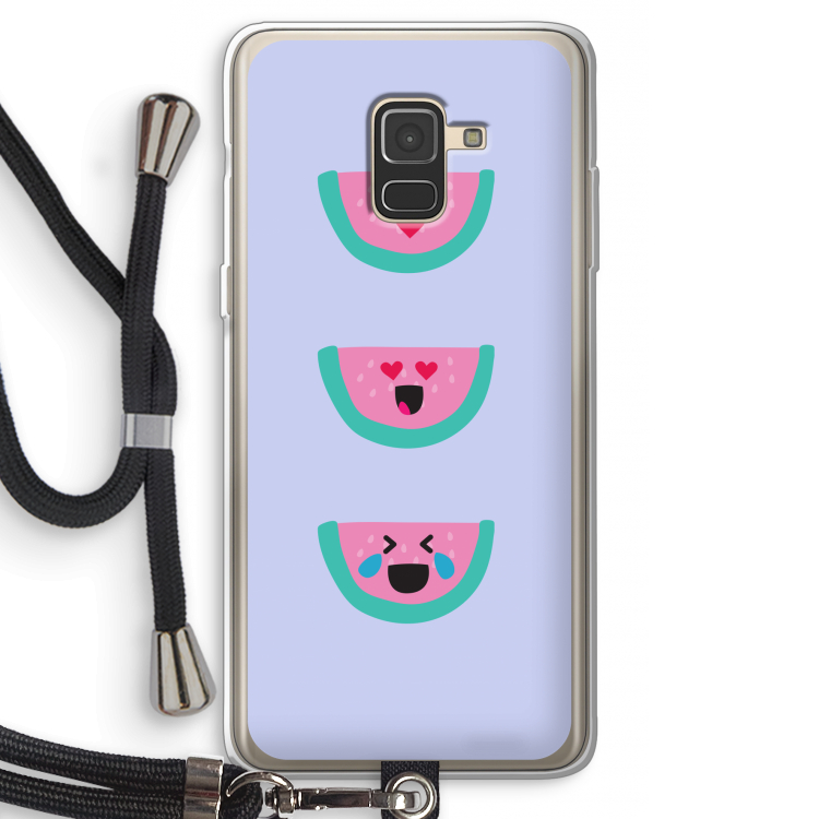 Smiley watermeloen: Samsung Galaxy A8 (2018) Transparant Hoesje met koord