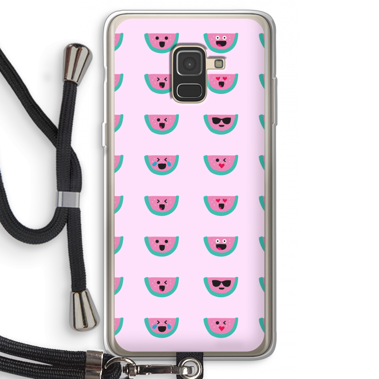 Smiley watermeloenprint: Samsung Galaxy A8 (2018) Transparant Hoesje met koord