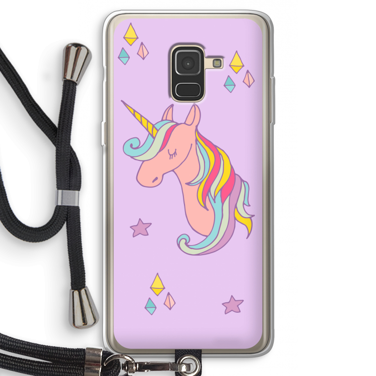 Roze eenhoorn: Samsung Galaxy A8 (2018) Transparant Hoesje met koord