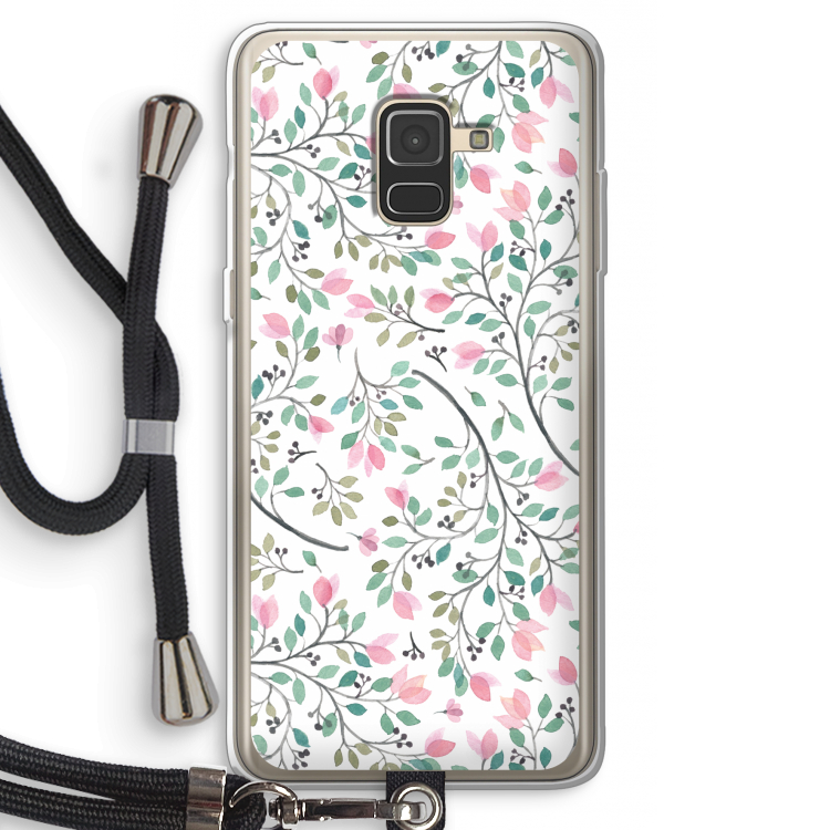Sierlijke bloemen: Samsung Galaxy A8 (2018) Transparant Hoesje met koord