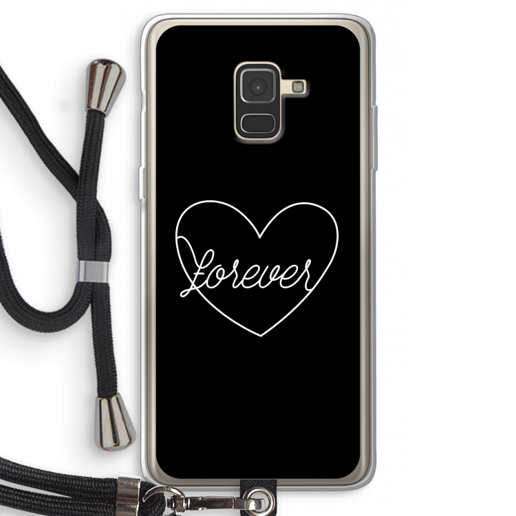 Forever heart black: Samsung Galaxy A8 (2018) Transparant Hoesje met koord