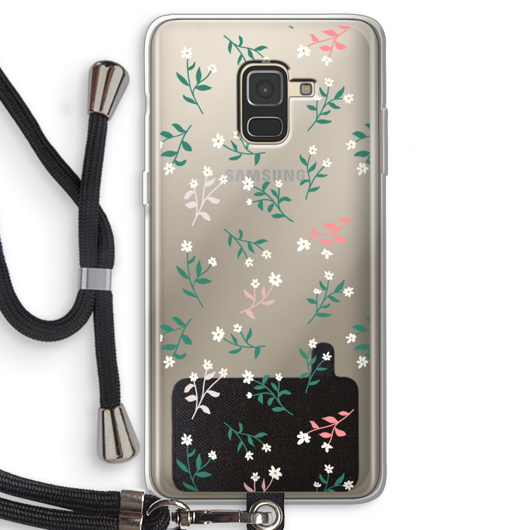 Small white flowers: Samsung Galaxy A8 (2018) Transparant Hoesje met koord