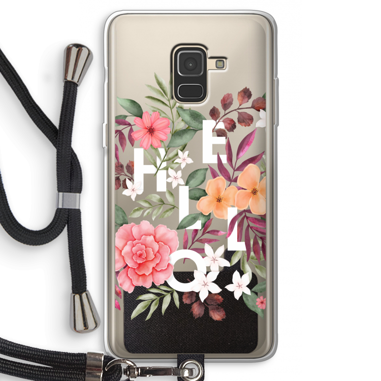 Hello in flowers: Samsung Galaxy A8 (2018) Transparant Hoesje met koord