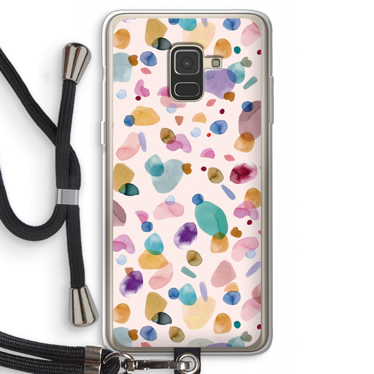 Terrazzo Memphis Pink: Samsung Galaxy A8 (2018) Transparant Hoesje met koord