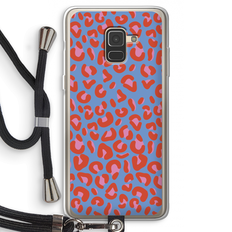 Leopard blue: Samsung Galaxy A8 (2018) Transparant Hoesje met koord