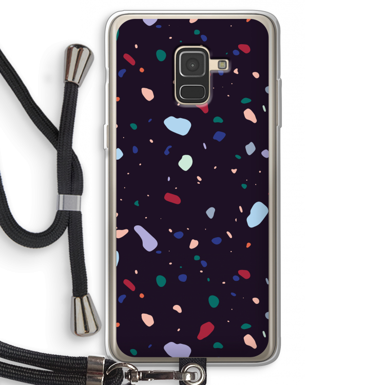 Dark Rounded Terrazzo: Samsung Galaxy A8 (2018) Transparant Hoesje met koord