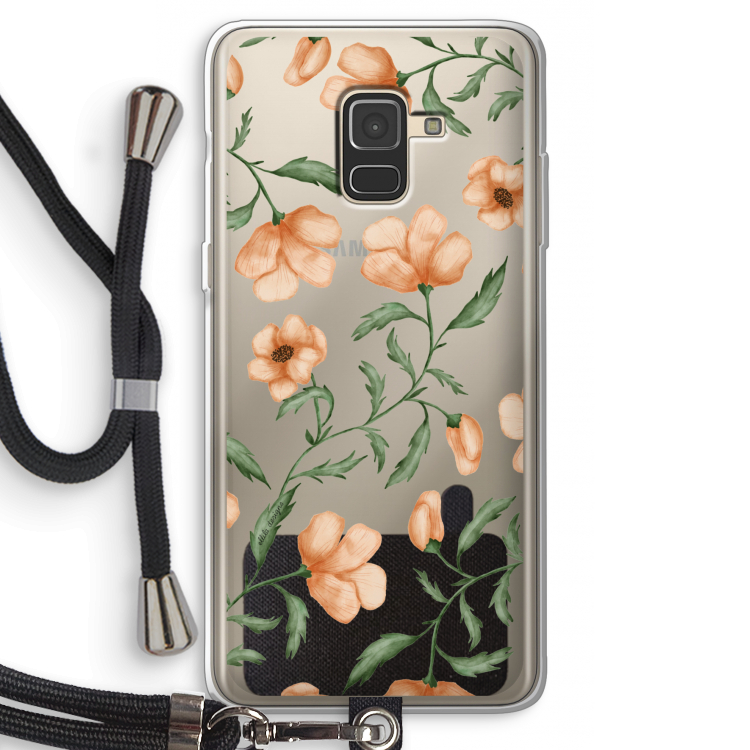 Peachy flowers: Samsung Galaxy A8 (2018) Transparant Hoesje met koord