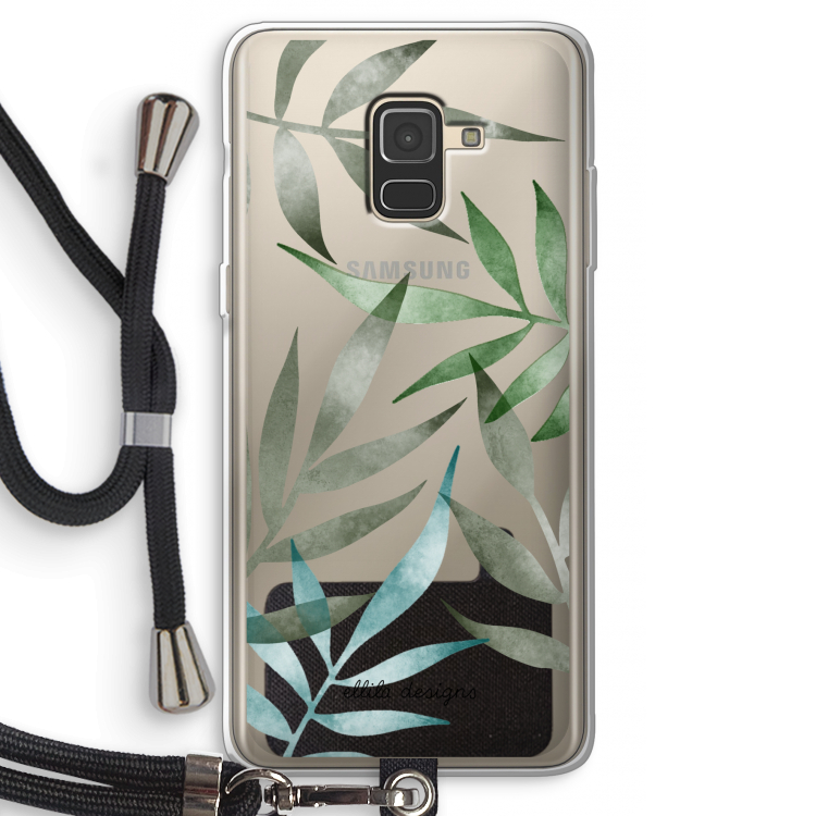 Tropical watercolor leaves: Samsung Galaxy A8 (2018) Transparant Hoesje met koord