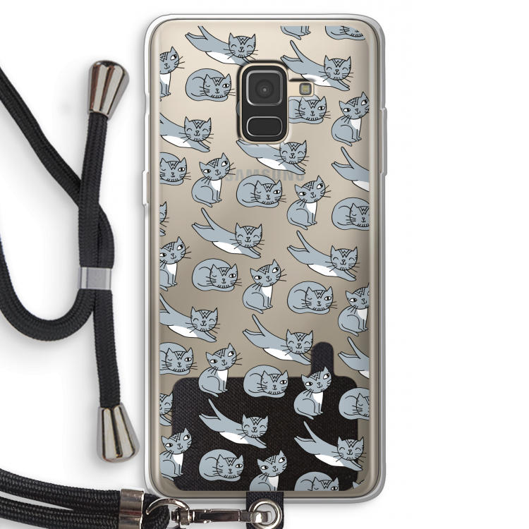 Poezen: Samsung Galaxy A8 (2018) Transparant Hoesje met koord