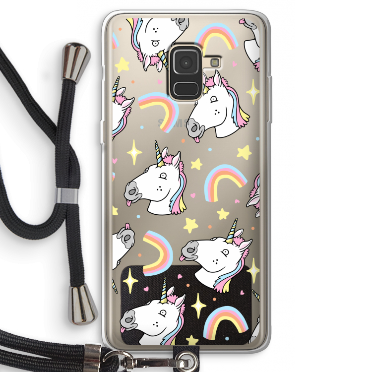 Rainbow Unicorn: Samsung Galaxy A8 (2018) Transparant Hoesje met koord