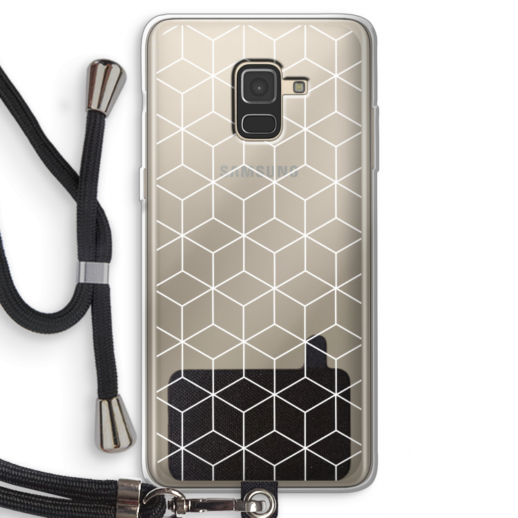 Zwart-witte kubussen: Samsung Galaxy A8 (2018) Transparant Hoesje met koord