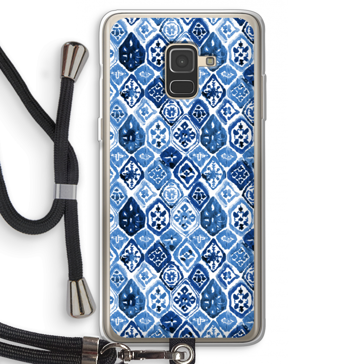 Blauw motief: Samsung Galaxy A8 (2018) Transparant Hoesje met koord