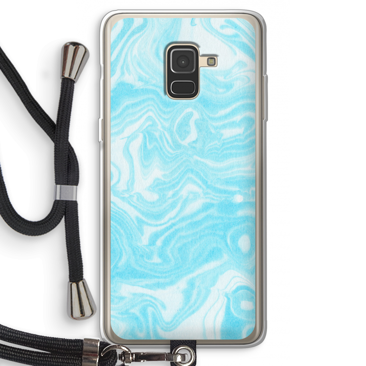 Waterverf blauw: Samsung Galaxy A8 (2018) Transparant Hoesje met koord