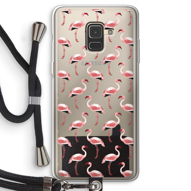Flamingoprint groen: Samsung Galaxy A8 (2018) Transparant Hoesje met koord