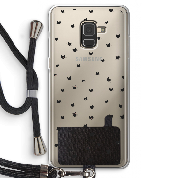 Kleine kattenkopjes: Samsung Galaxy A8 (2018) Transparant Hoesje met koord