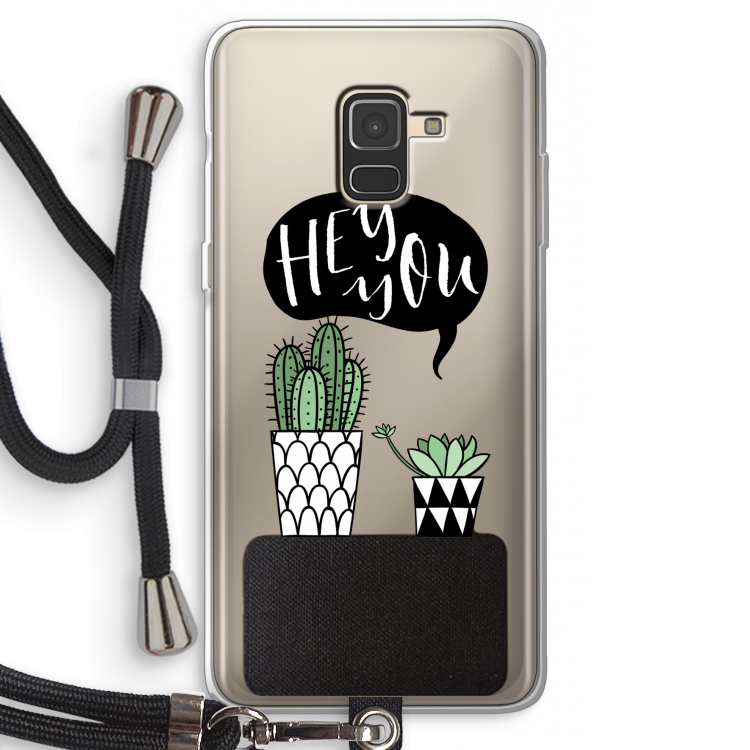 Hey you cactus: Samsung Galaxy A8 (2018) Transparant Hoesje met koord