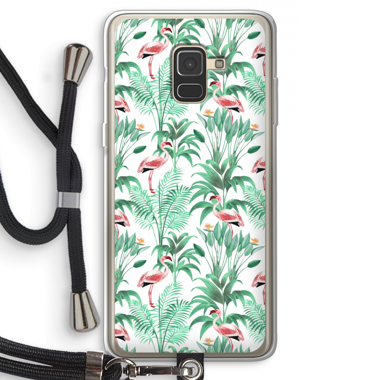 Flamingo bladeren: Samsung Galaxy A8 (2018) Transparant Hoesje met koord