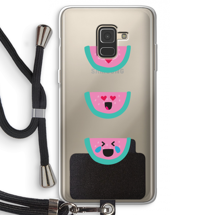 Smiley watermeloen: Samsung Galaxy A8 (2018) Transparant Hoesje met koord