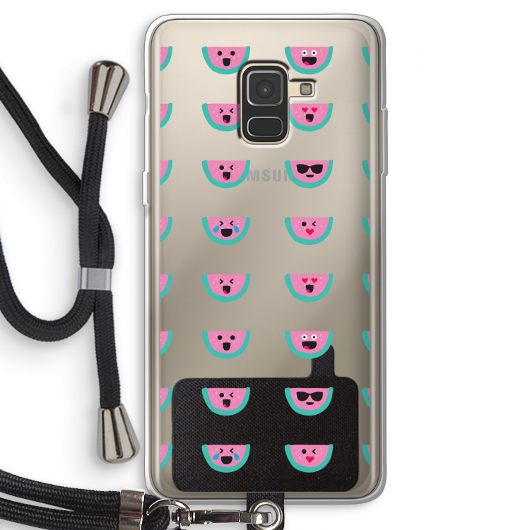 Smiley watermeloenprint: Samsung Galaxy A8 (2018) Transparant Hoesje met koord
