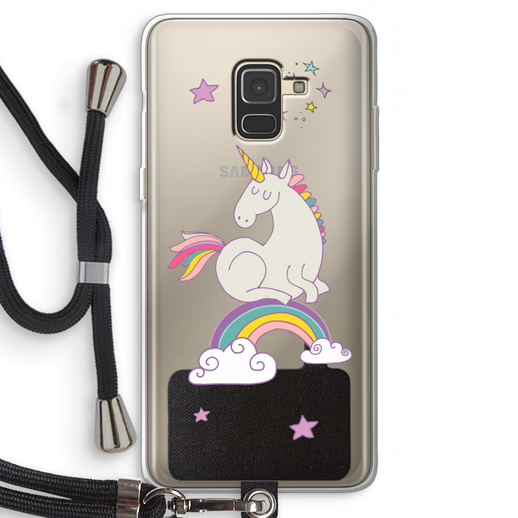 Regenboog eenhoorn: Samsung Galaxy A8 (2018) Transparant Hoesje met koord