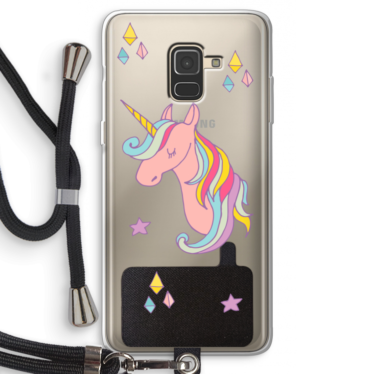 Roze eenhoorn: Samsung Galaxy A8 (2018) Transparant Hoesje met koord