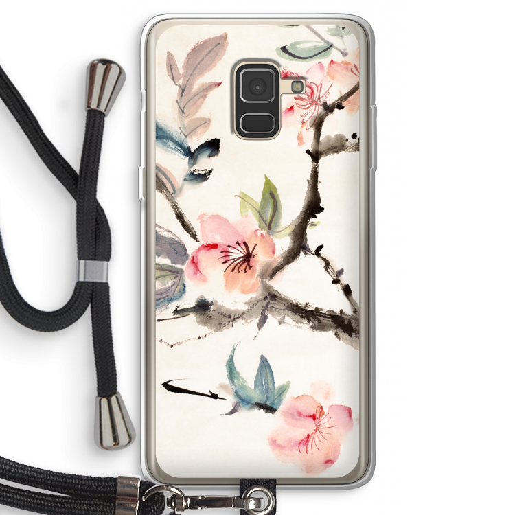 Japanse bloemen: Samsung Galaxy A8 (2018) Transparant Hoesje met koord