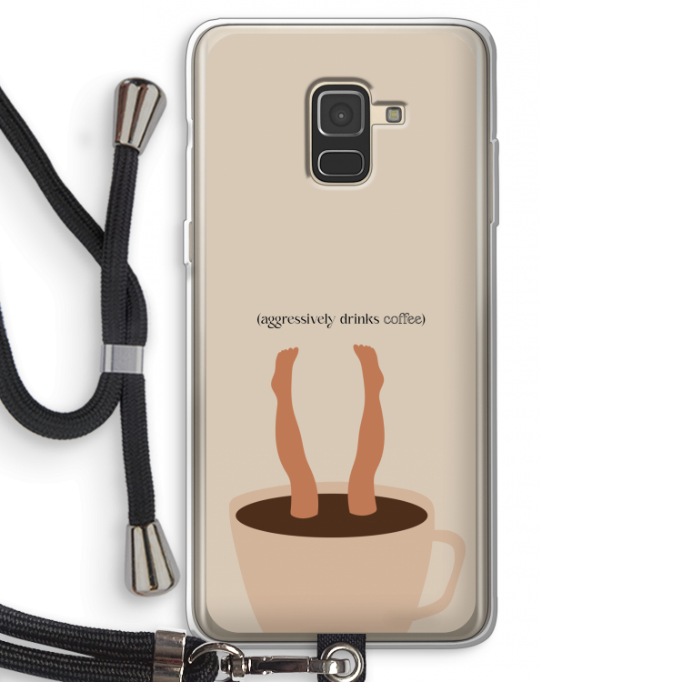 Aggressively drinks coffee: Samsung Galaxy A8 (2018) Transparant Hoesje met koord