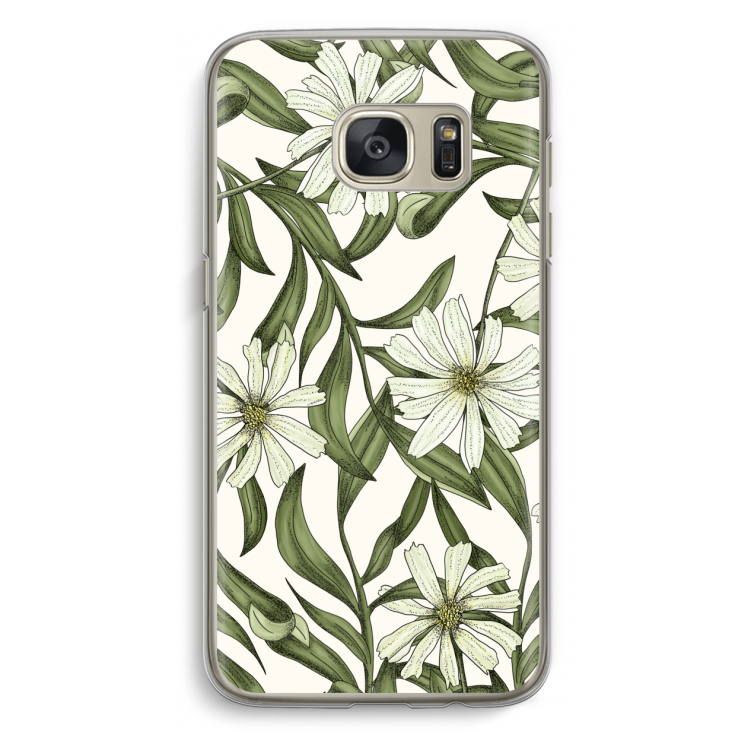 Wit bloemenpatroon: Samsung Galaxy S7 Transparant Hoesje