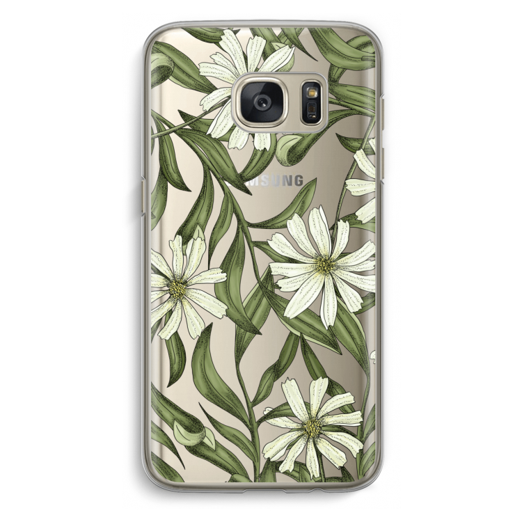 Wit bloemenpatroon: Samsung Galaxy S7 Transparant Hoesje