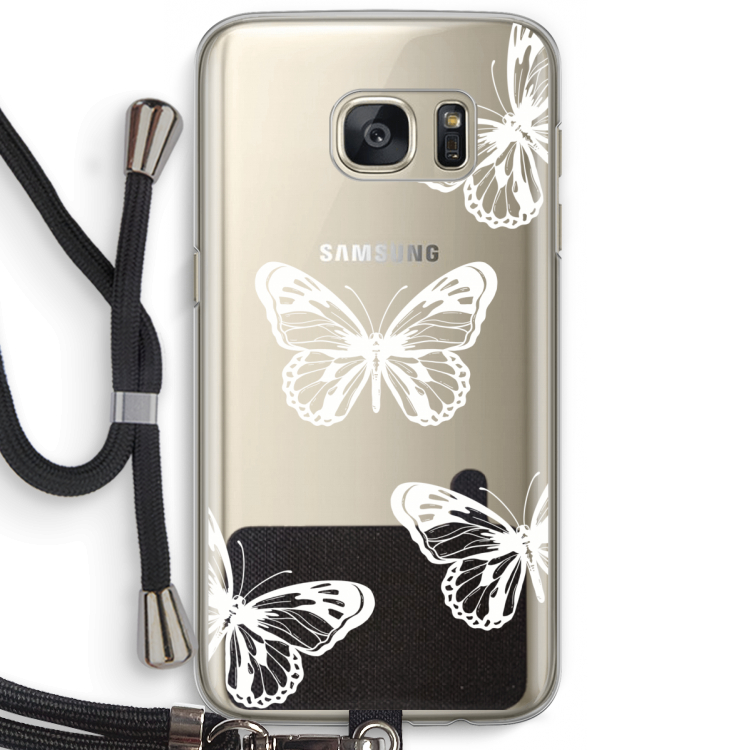 White butterfly: Samsung Galaxy S7 Transparant Hoesje met koord