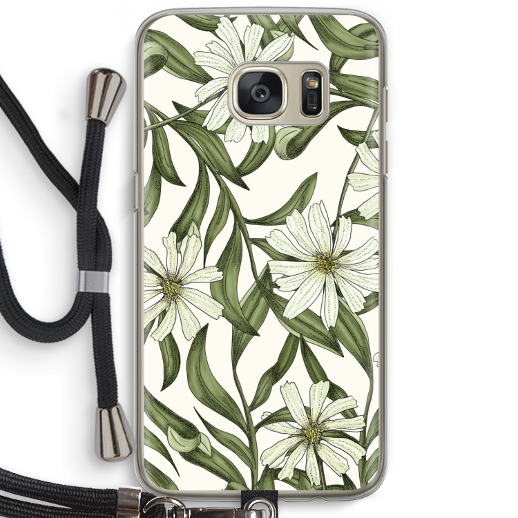 Wit bloemenpatroon: Samsung Galaxy S7 Transparant Hoesje met koord