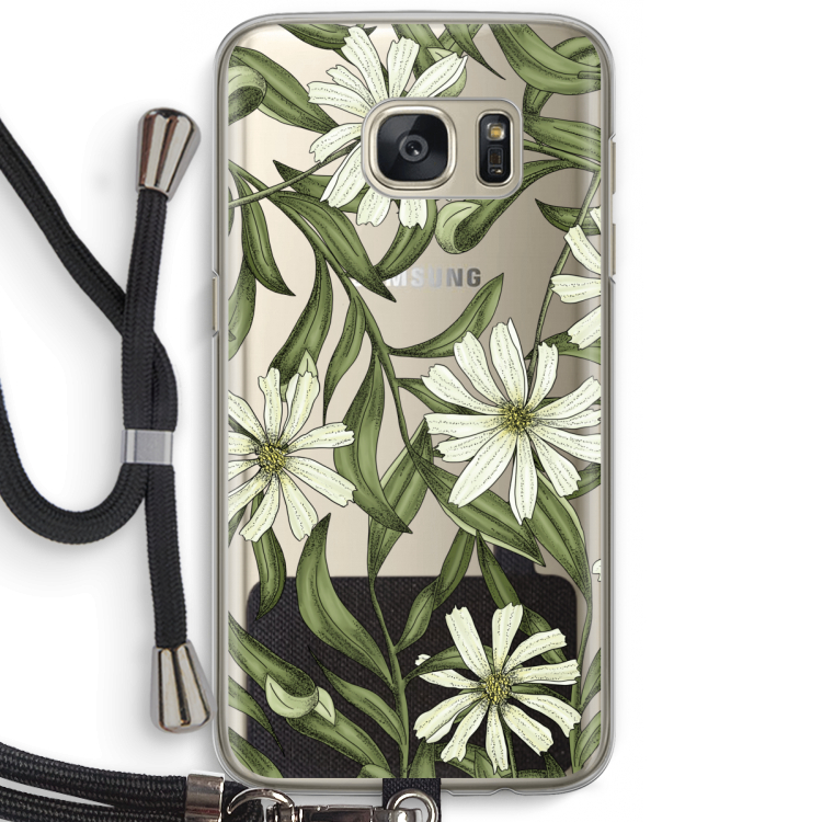 Wit bloemenpatroon: Samsung Galaxy S7 Transparant Hoesje met koord