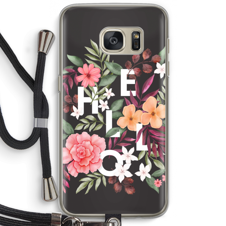 Hello in flowers: Samsung Galaxy S7 Transparant Hoesje met koord