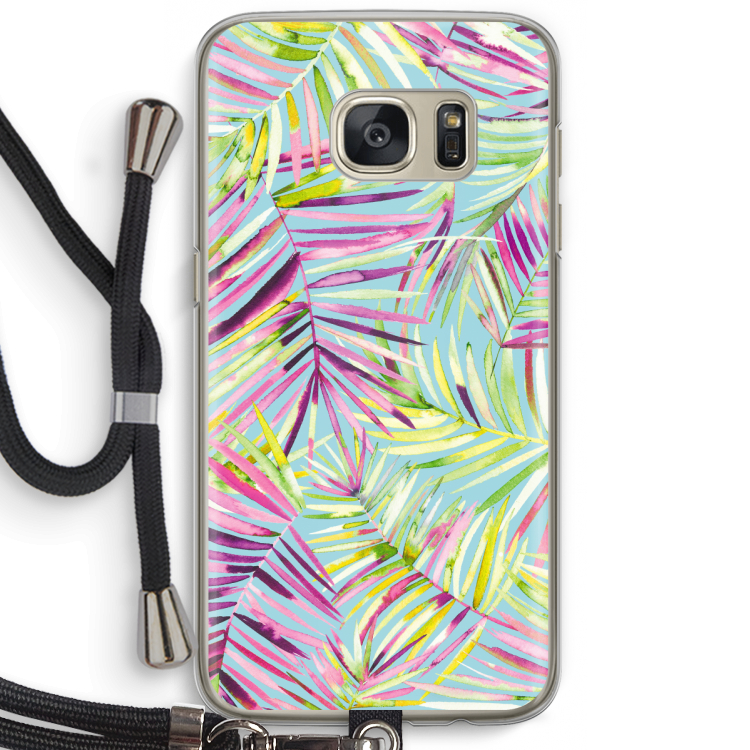 Tropical Palms Blue: Samsung Galaxy S7 Transparant Hoesje met koord