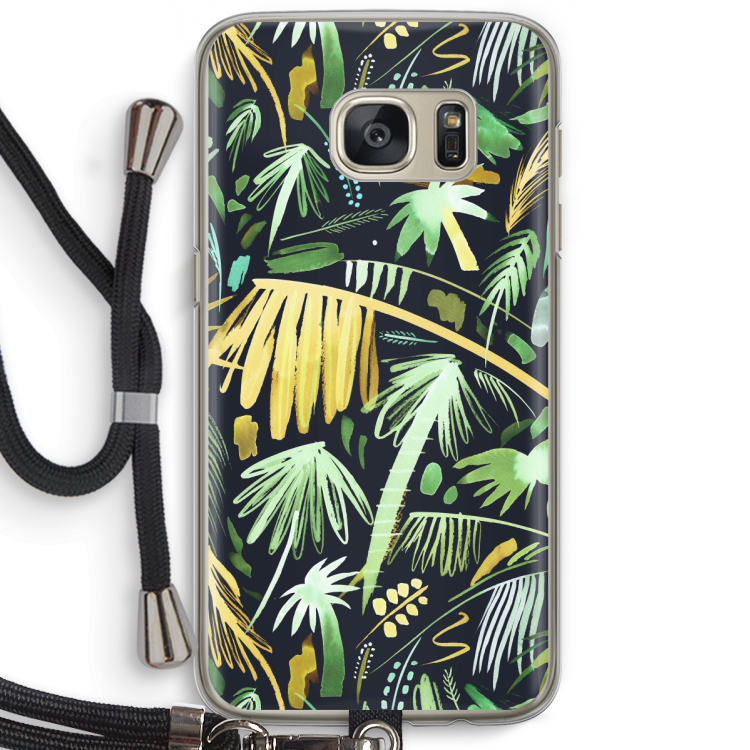 Tropical Palms Dark: Samsung Galaxy S7 Transparant Hoesje met koord