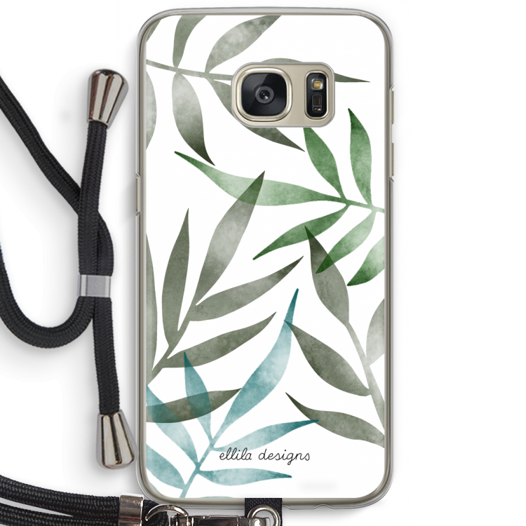 Tropical watercolor leaves: Samsung Galaxy S7 Transparant Hoesje met koord
