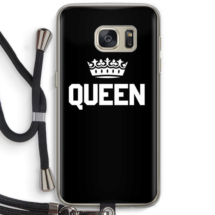 Queen zwart: Samsung Galaxy S7 Transparant Hoesje met koord