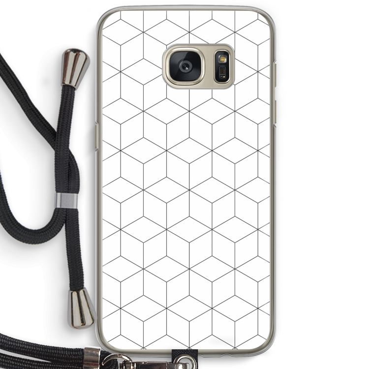 Zwart-witte kubussen: Samsung Galaxy S7 Transparant Hoesje met koord