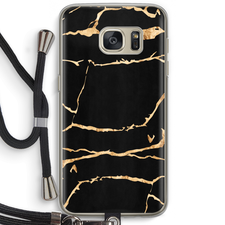 Gouden marmer: Samsung Galaxy S7 Transparant Hoesje met koord