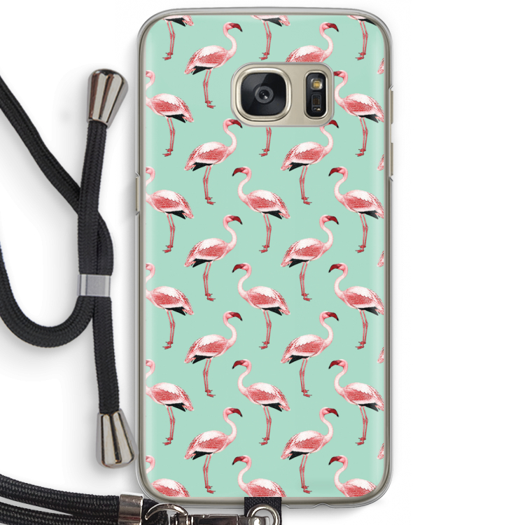 Flamingoprint groen: Samsung Galaxy S7 Transparant Hoesje met koord