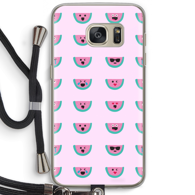 Smiley watermeloenprint: Samsung Galaxy S7 Transparant Hoesje met koord