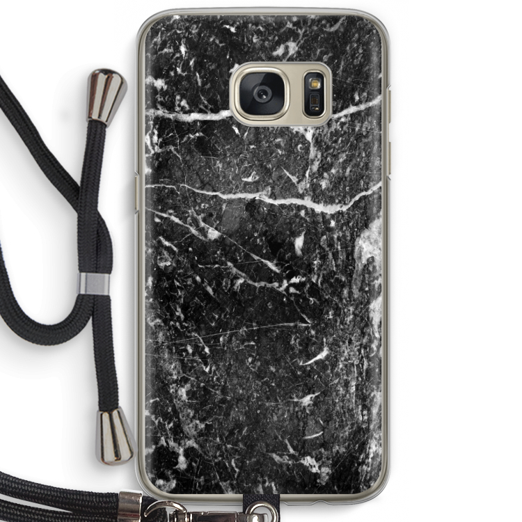 Zwart marmer: Samsung Galaxy S7 Transparant Hoesje met koord