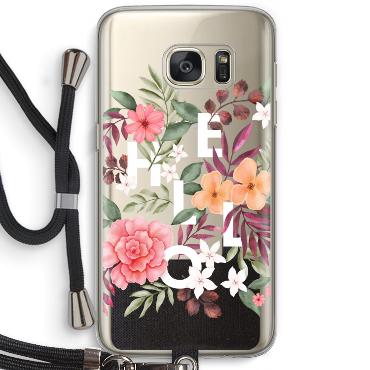 Hello in flowers: Samsung Galaxy S7 Transparant Hoesje met koord