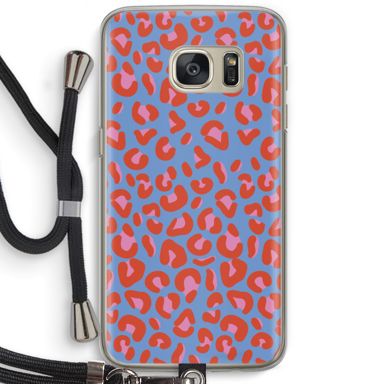 Leopard blue: Samsung Galaxy S7 Transparant Hoesje met koord