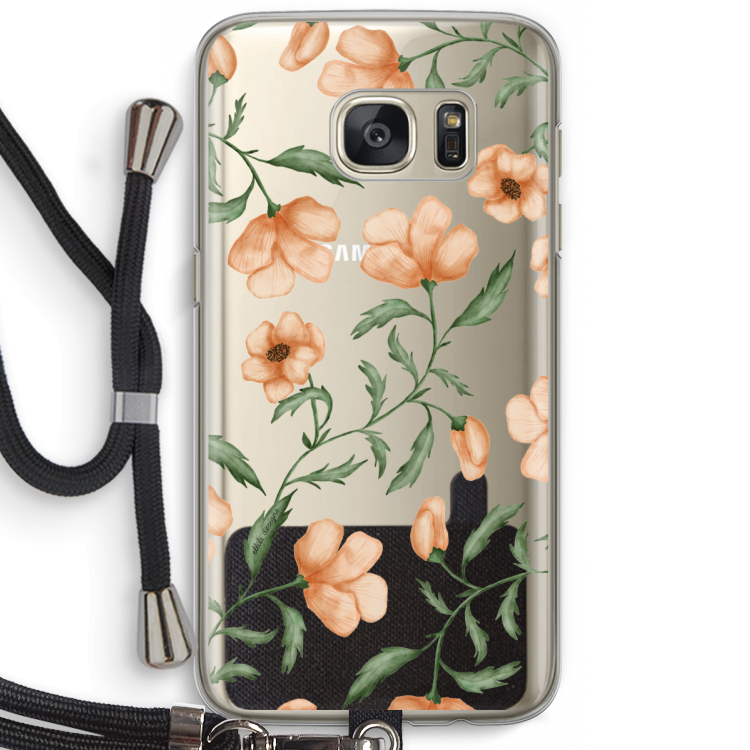 Peachy flowers: Samsung Galaxy S7 Transparant Hoesje met koord