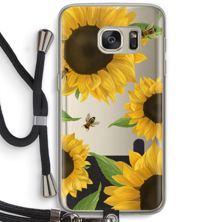 Sunflower and bees: Samsung Galaxy S7 Transparant Hoesje met koord